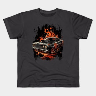 Muscle Car with Fire Background Kids T-Shirt